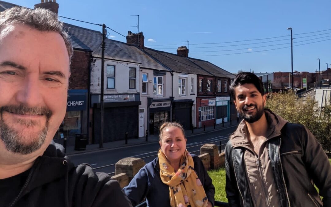 Cllr Martyn Herron, Cllr Usman Ali and Lindsey Leonard cheer the success of their campaign to improve Ryhope Street South.
